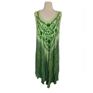 Lapogee Women’s SZ 2X Rayon Dress Embroidered Flared‎ Sheer Boho/Lounge/Beach